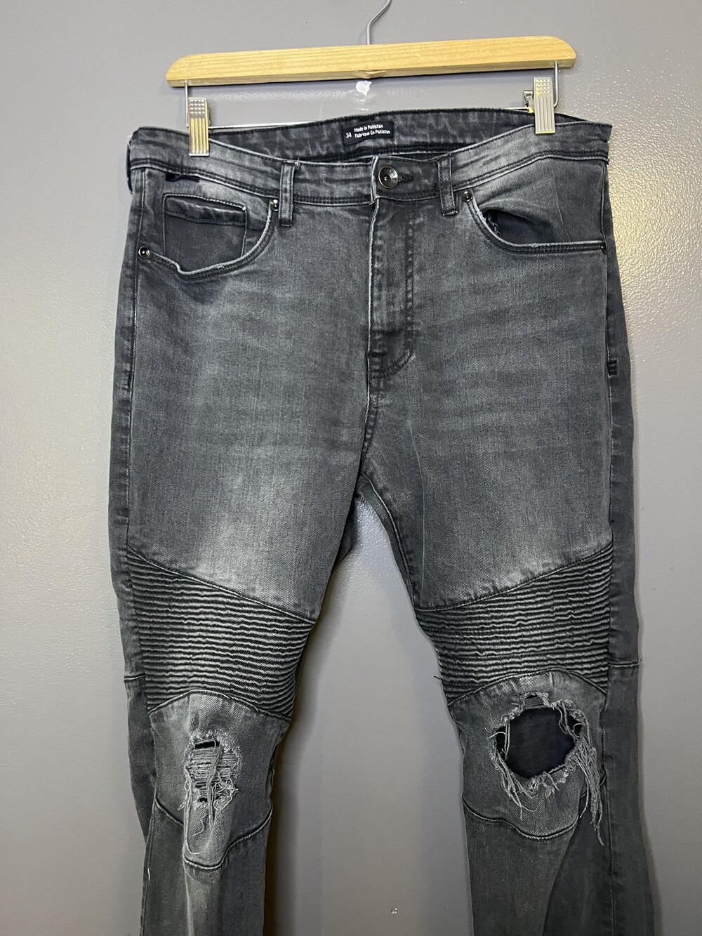 BDG Jeans Mens 34x32 Gray Skinny Stretch Biker Ankle Zip Denim Charcoal Wash